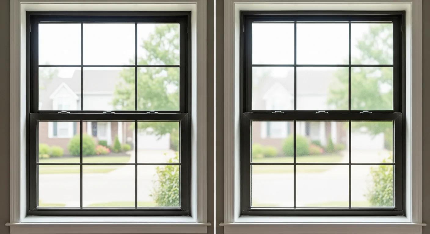 Before and after security window film installed on a Toronto home window — glass held together after impact