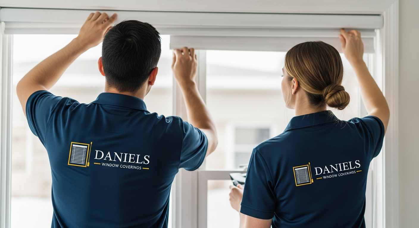 Daniels Window Coverings installation crew in branded uniforms