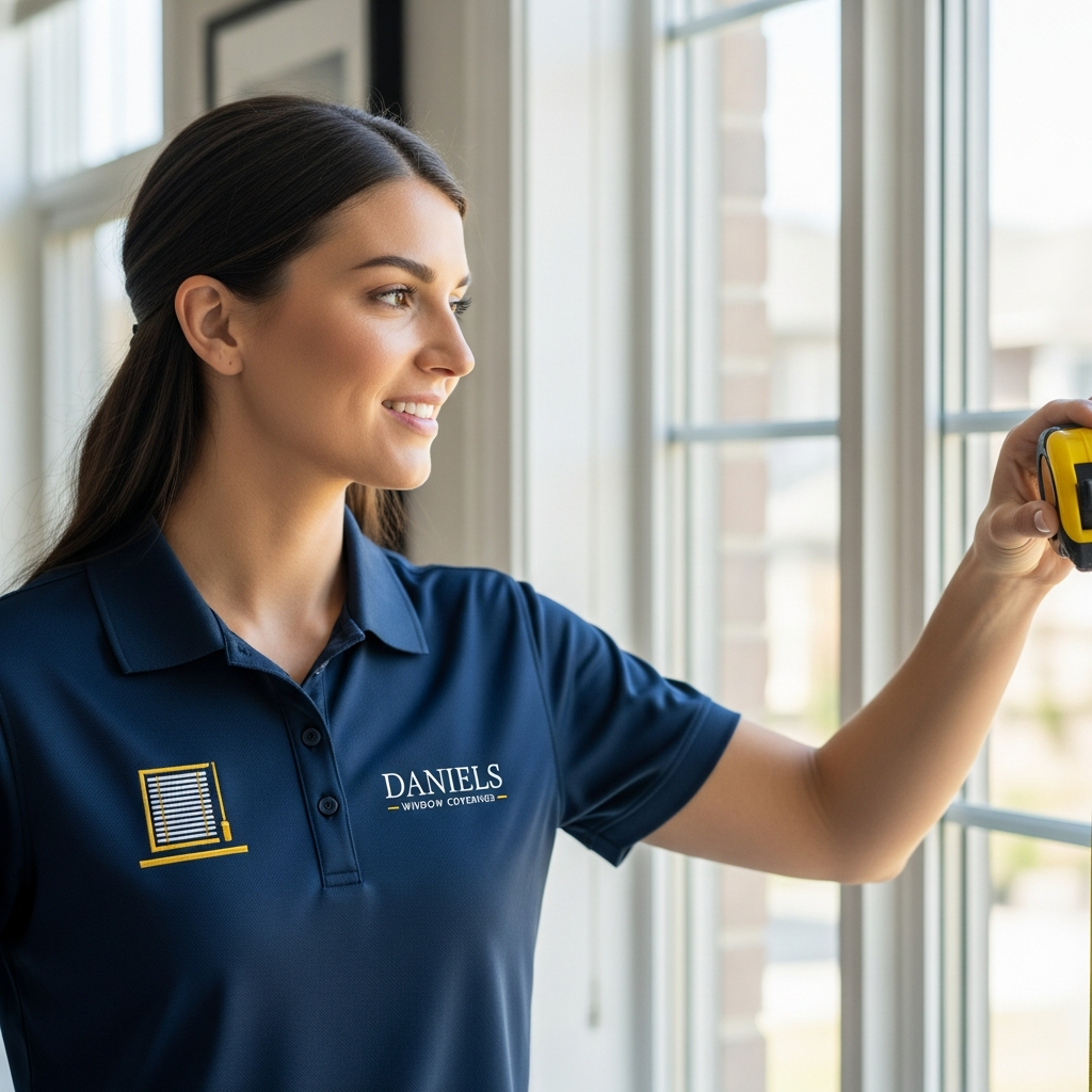 Daniels Window Coverings installer measuring windows