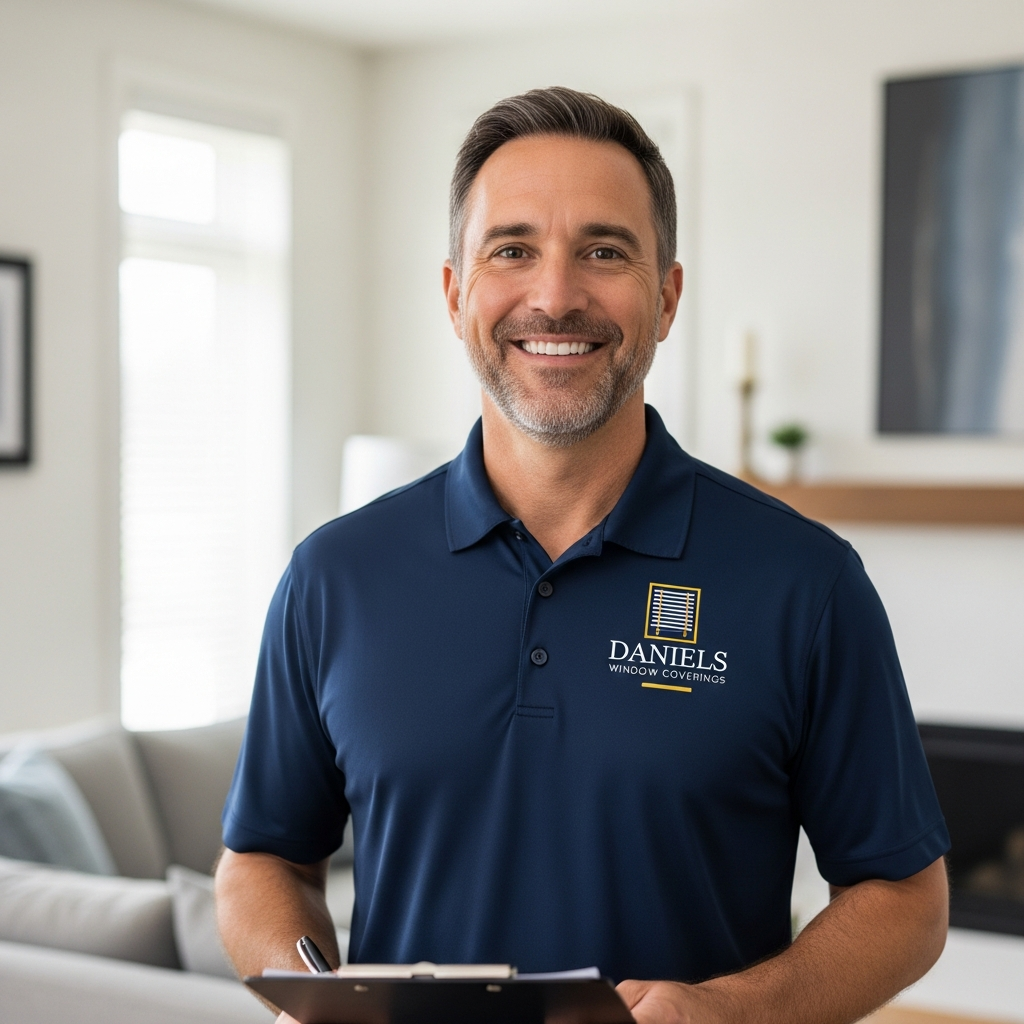 Daniels Window Coverings sales representative in branded uniform